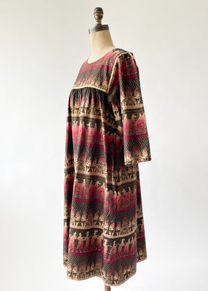 Vintage 1980s Ancient Greek Motif Cotton Dress