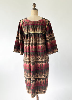 Vintage 1980s Ancient Greek Motif Cotton Dress