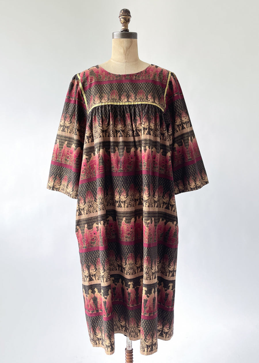Vintage 1980s Ancient Greek Motif Cotton Dress