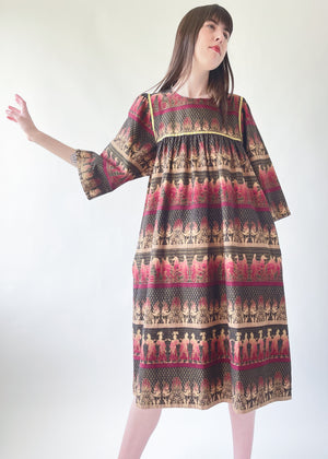 Vintage 1980s Ancient Greek Motif Cotton Dress