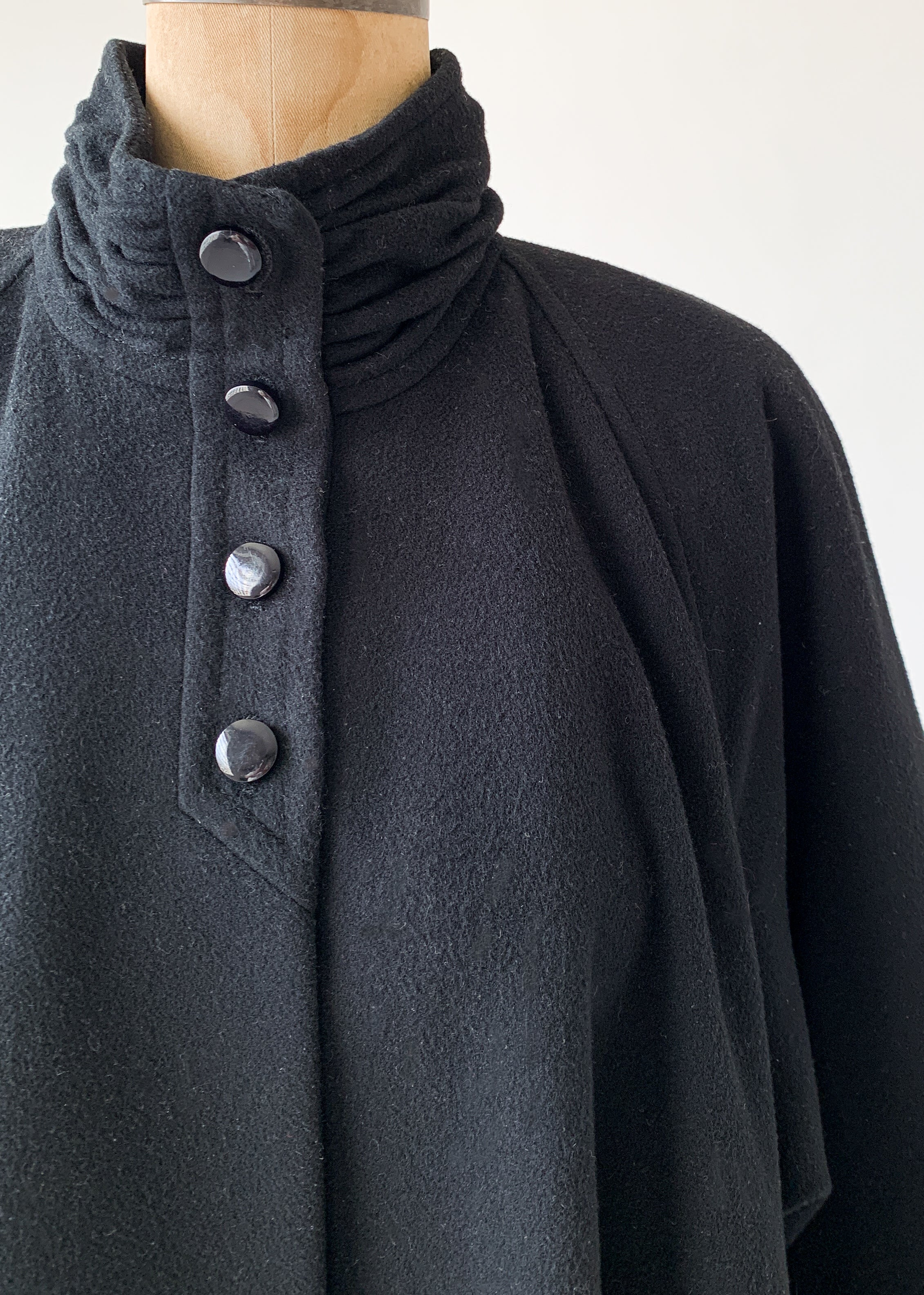 Vintage 1980s Black Swing Coat with Mink Trim