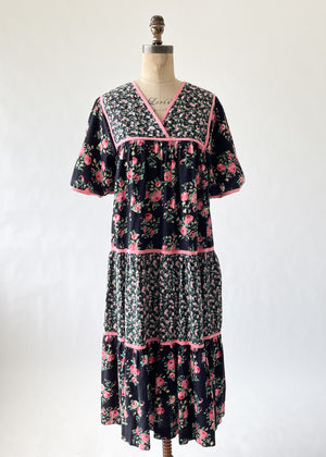 Vintage 1980s Floral Trapeze Dress