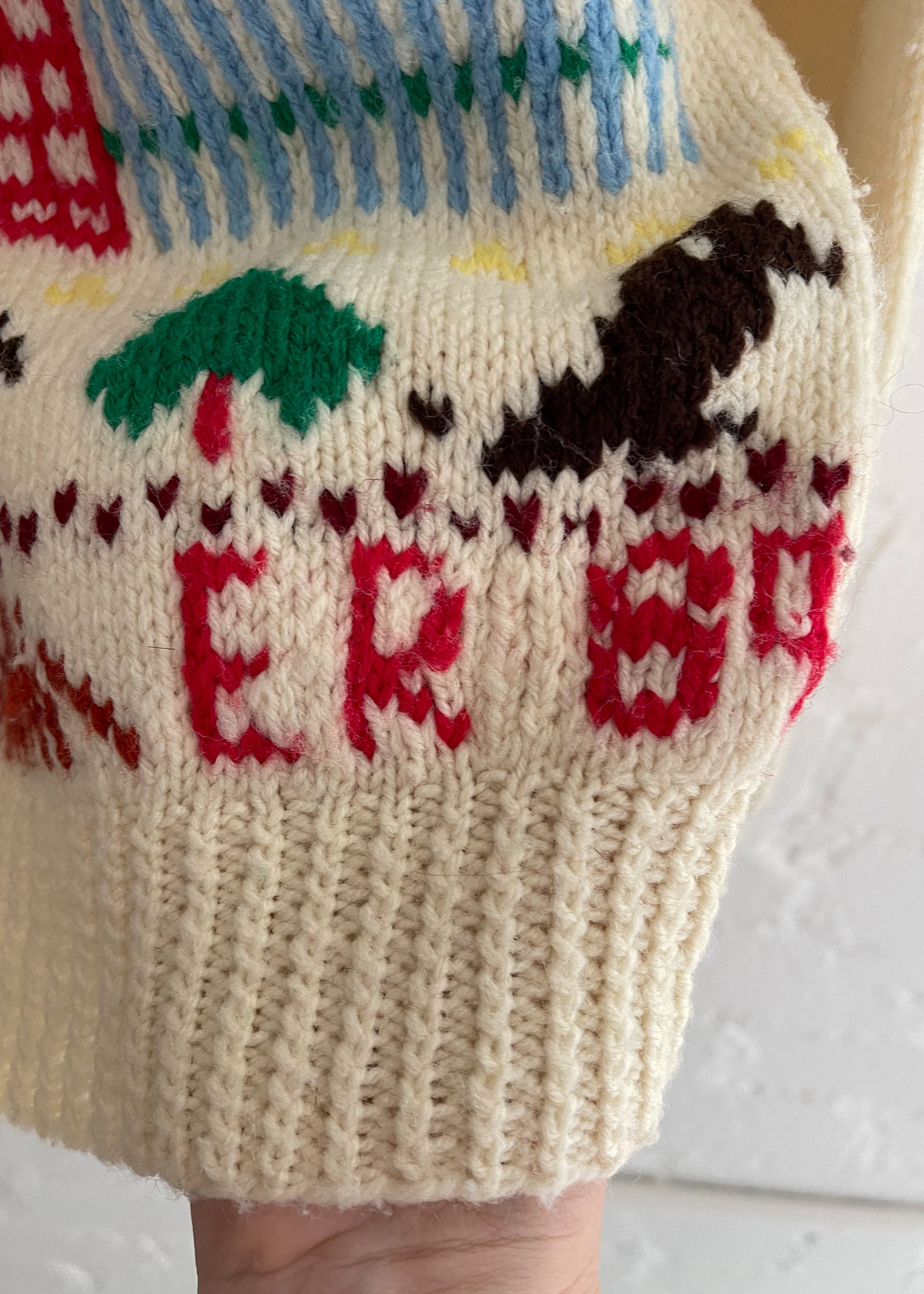Vintage 1980s Hand-knit Schoolhouse Sweater