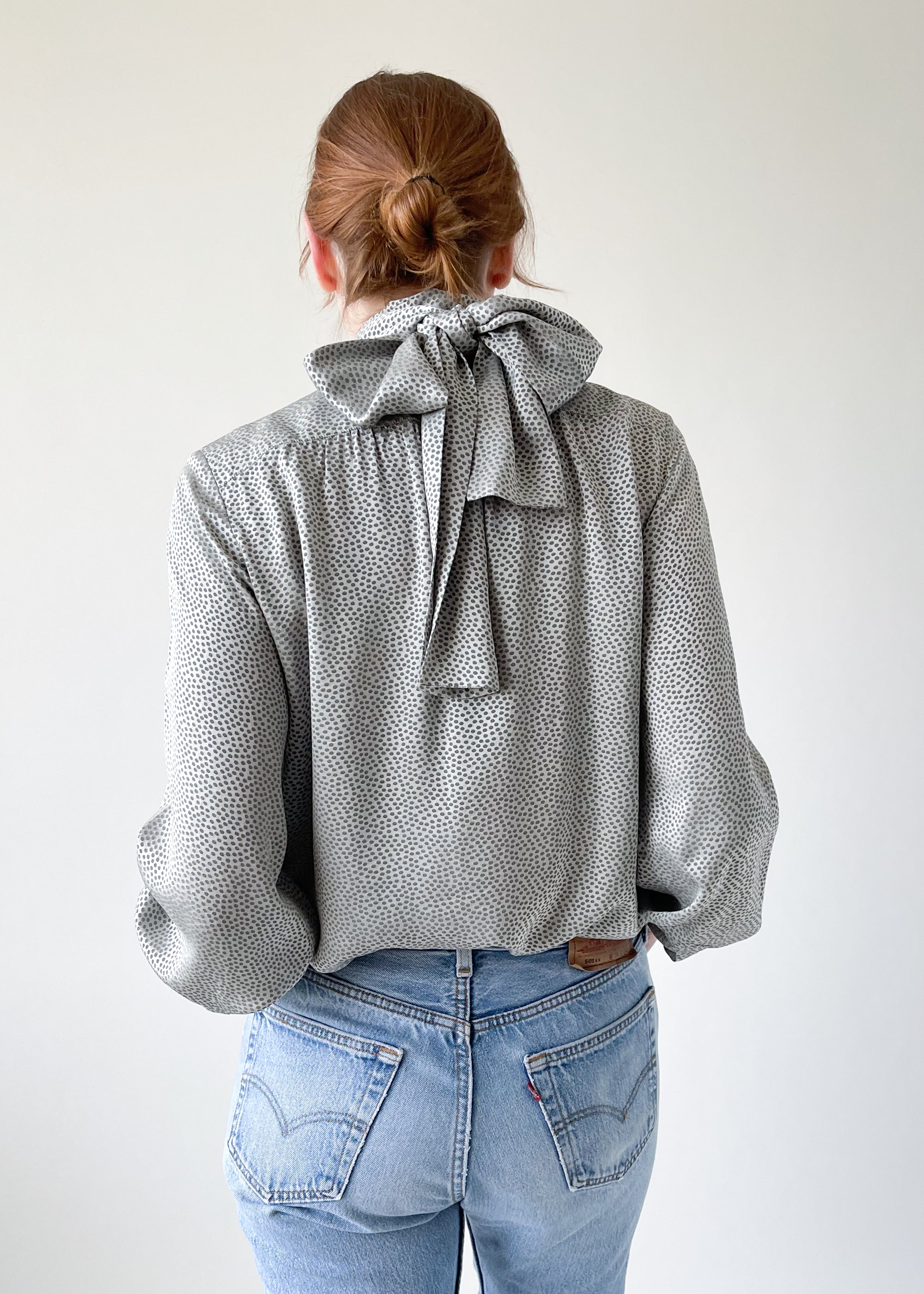Vintage 1970s YSL Grey Silk Blouse