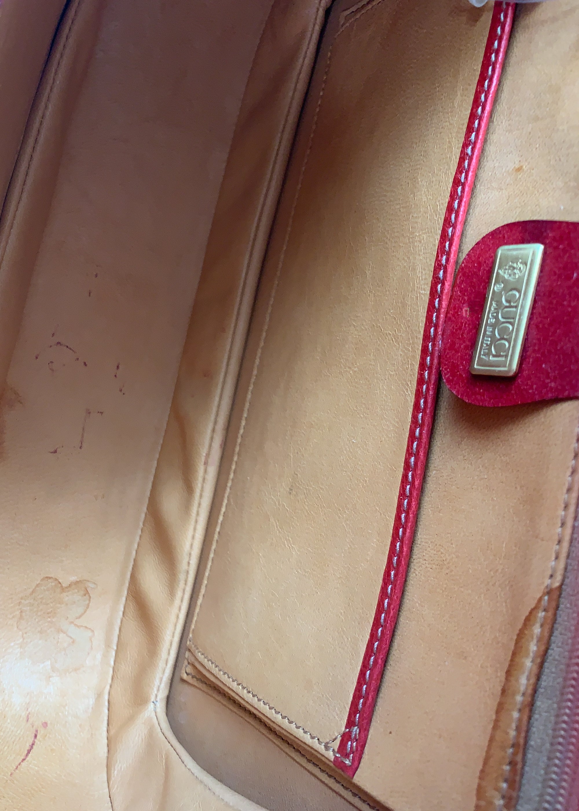 Vintage Early 1990s Red Gucci Bamboo Handle Bag with Strap