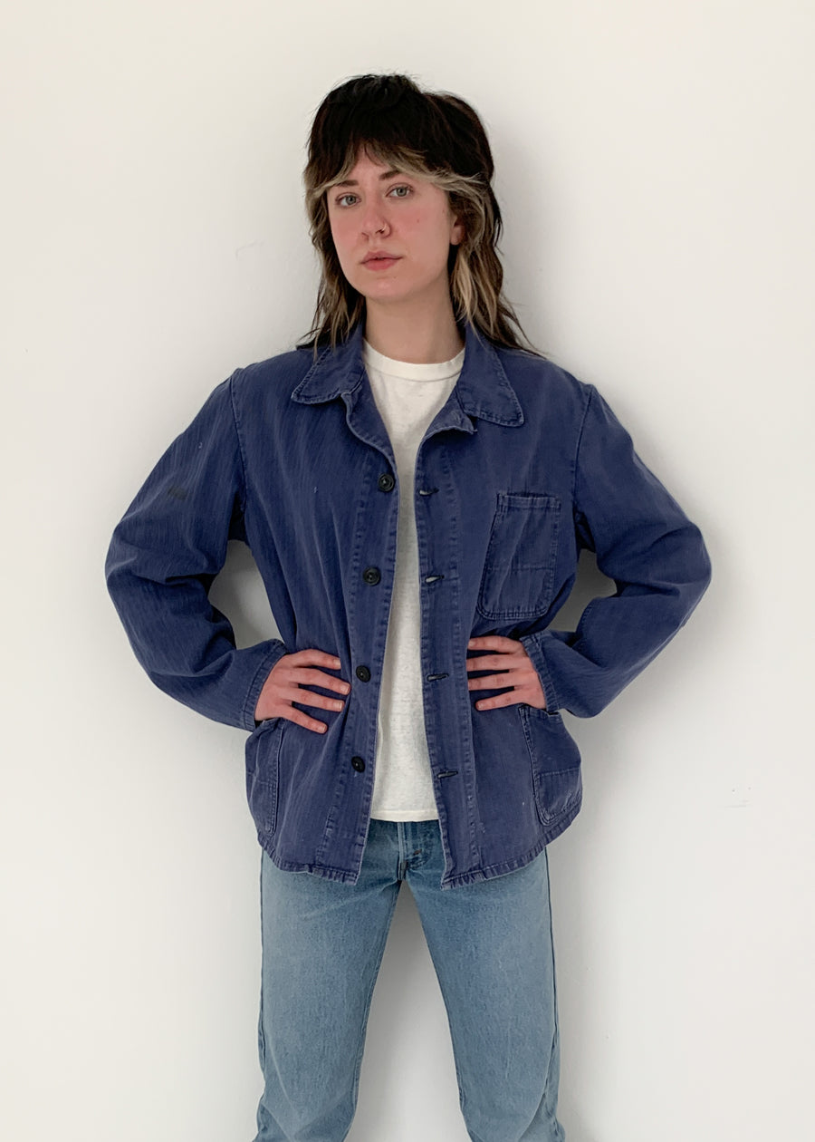 Vintage 1960s European Indigo HBT Workwear Jacket