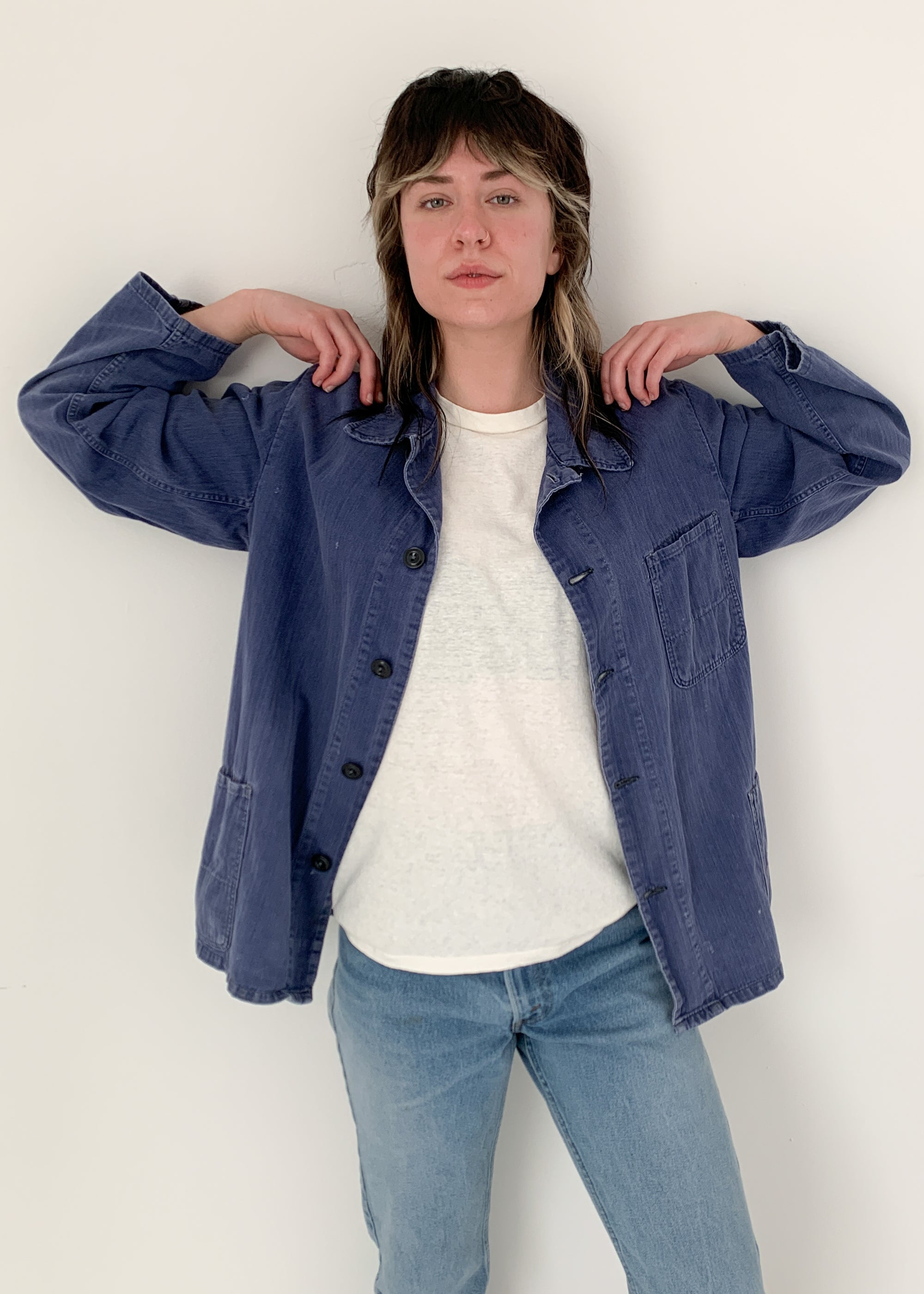 Vintage 1960s European Indigo HBT Workwear Jacket