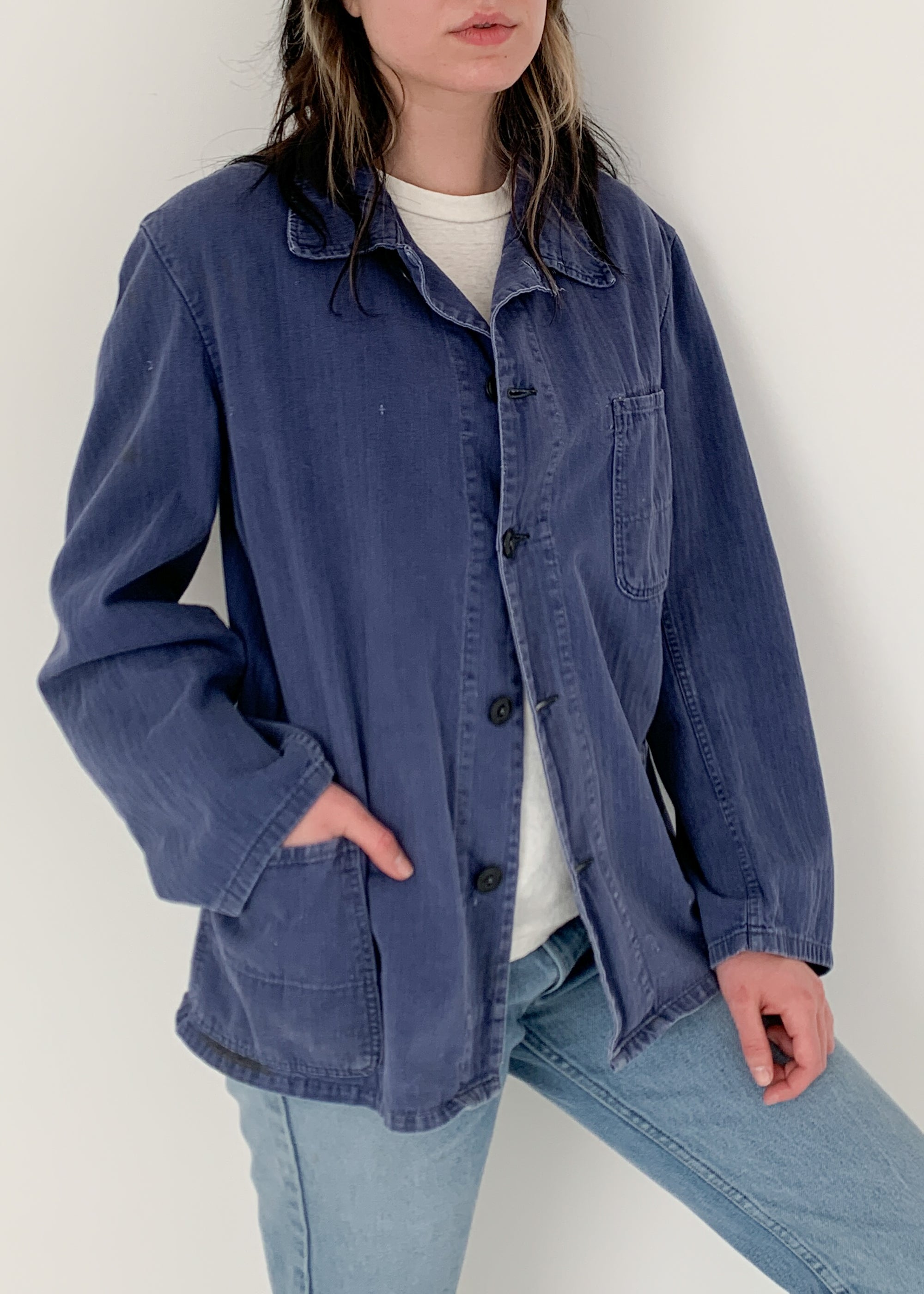 Vintage 1960s European Indigo HBT Workwear Jacket