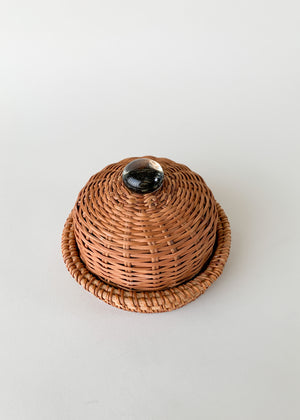 Vintage Wicker and Glass Domed Cheese Tray