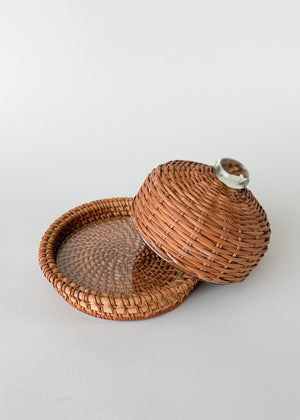 Vintage Wicker and Glass Domed Cheese Tray