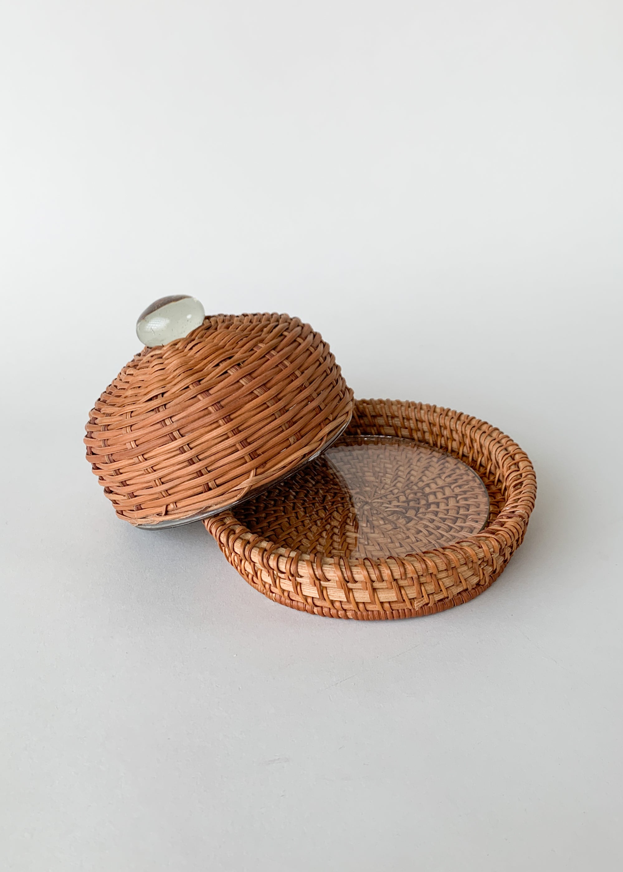 Vintage Wicker and Glass Domed Cheese Tray