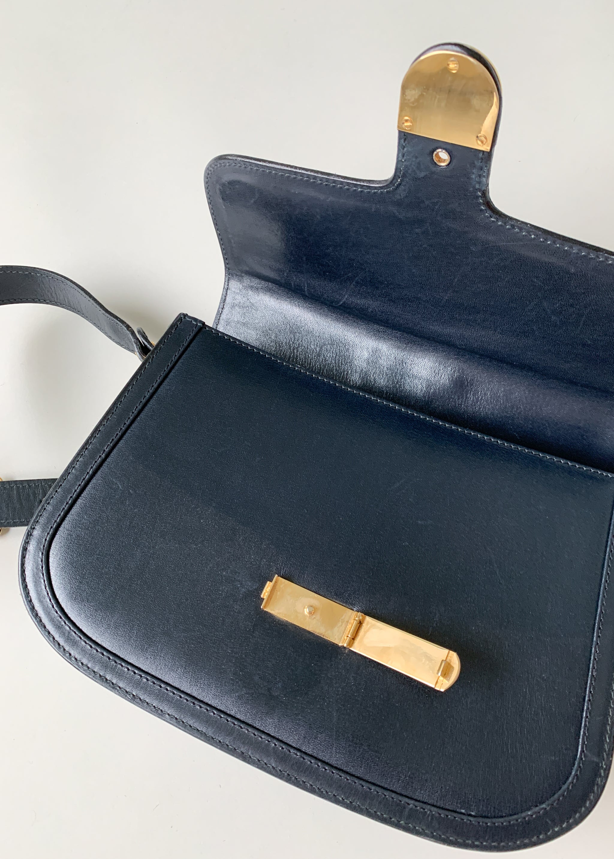 Vintage 1970s Navy Gucci Leather Stripe Purse