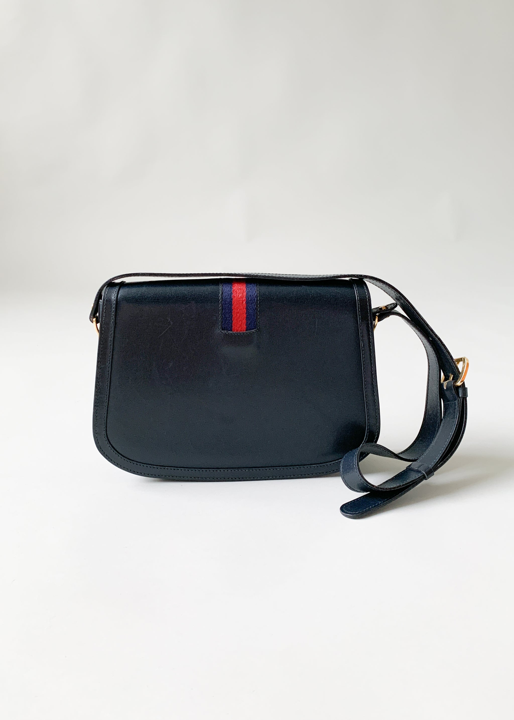 Vintage 1970s Navy Gucci Leather Stripe Purse