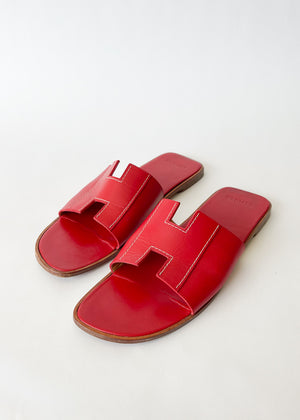 Vintage Hermès Red Leather Slides