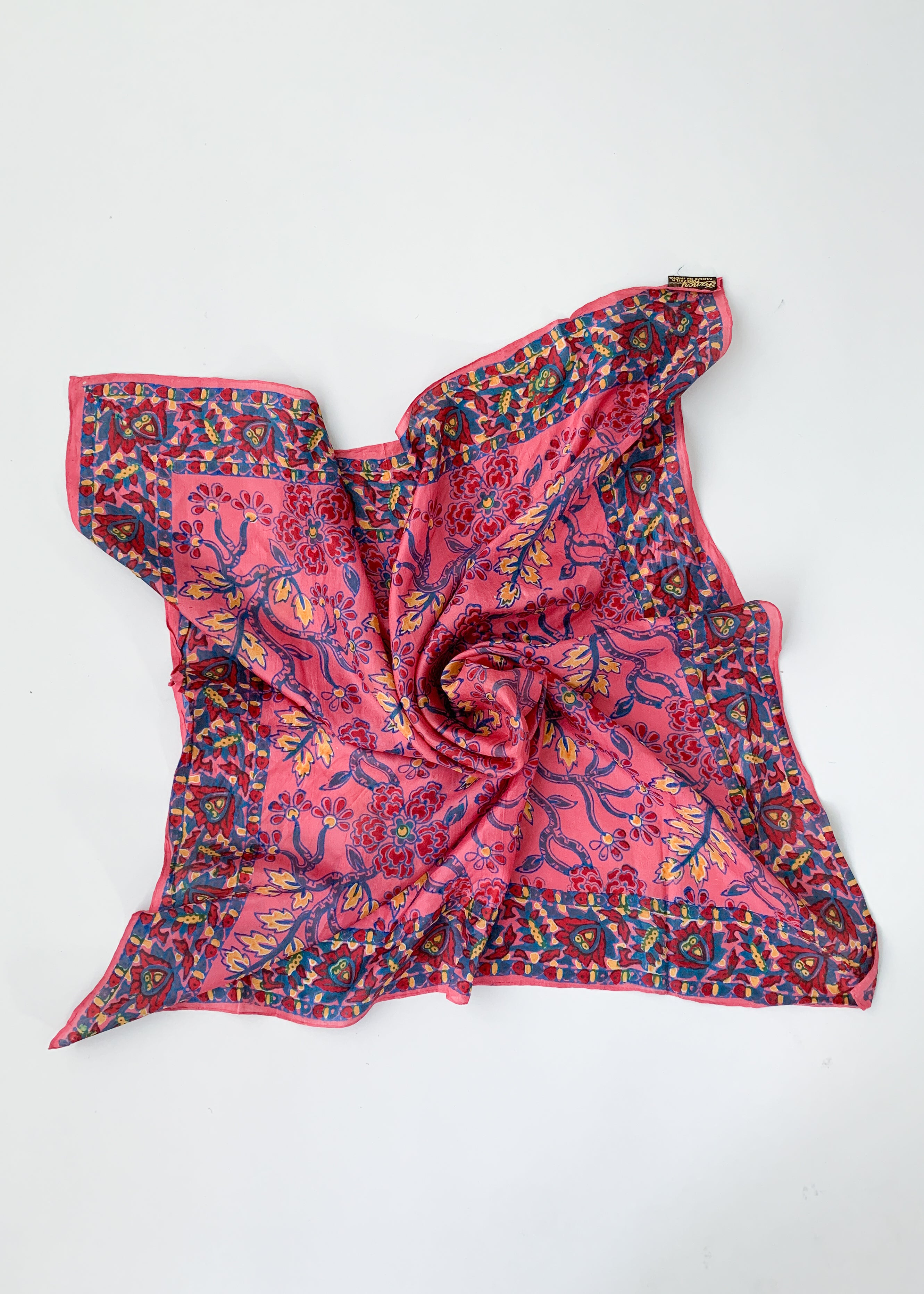 Vintage 1970s Indian Silk Pink Scarf