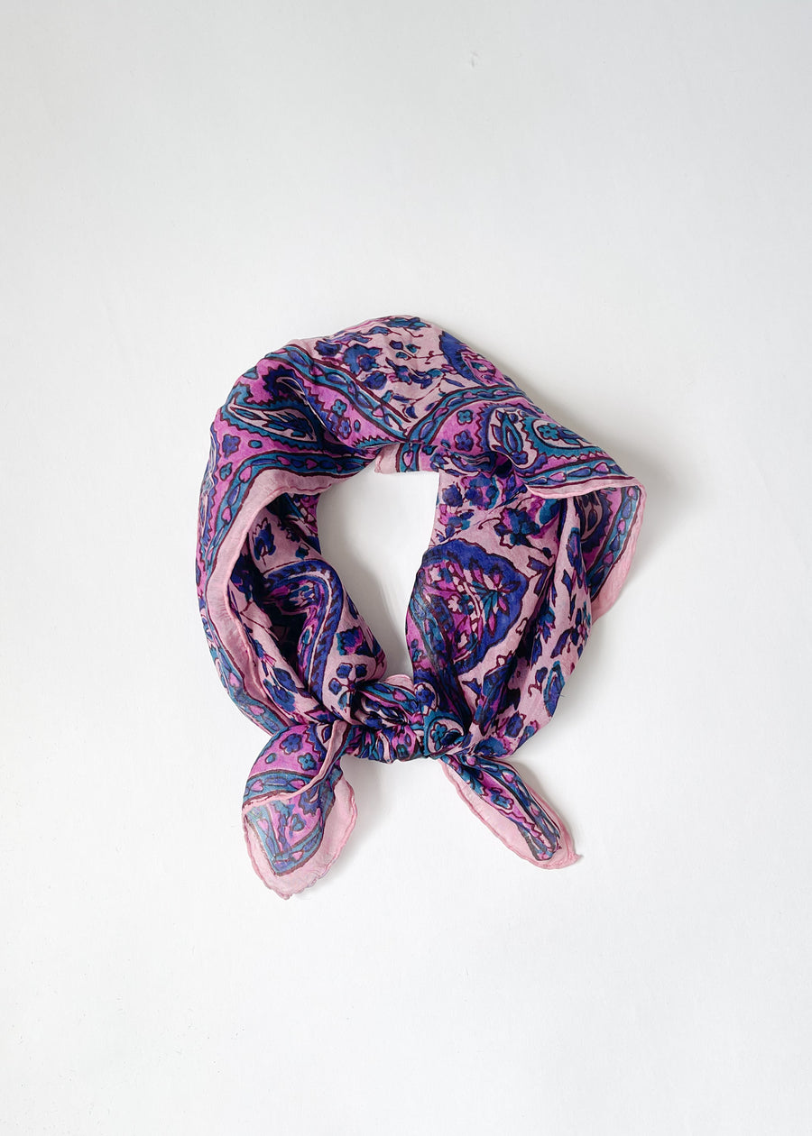 Vintage 1970s Indian Block Print Silk Scarf
