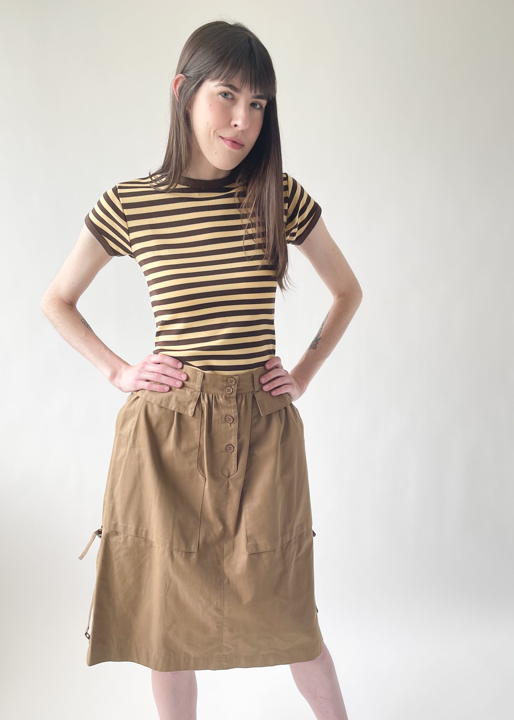 Vintage Italian Khaki Midi Skirt