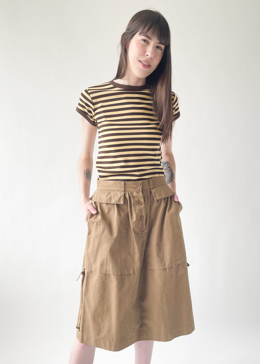 Vintage Italian Khaki Midi Skirt