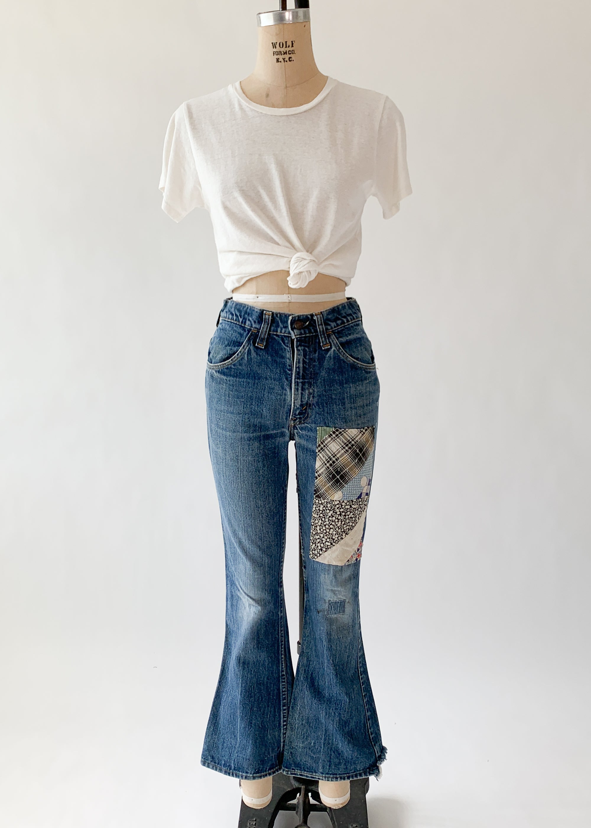 Vintage 1960s Levi's Flare Leg Jeans with Quilt Patching