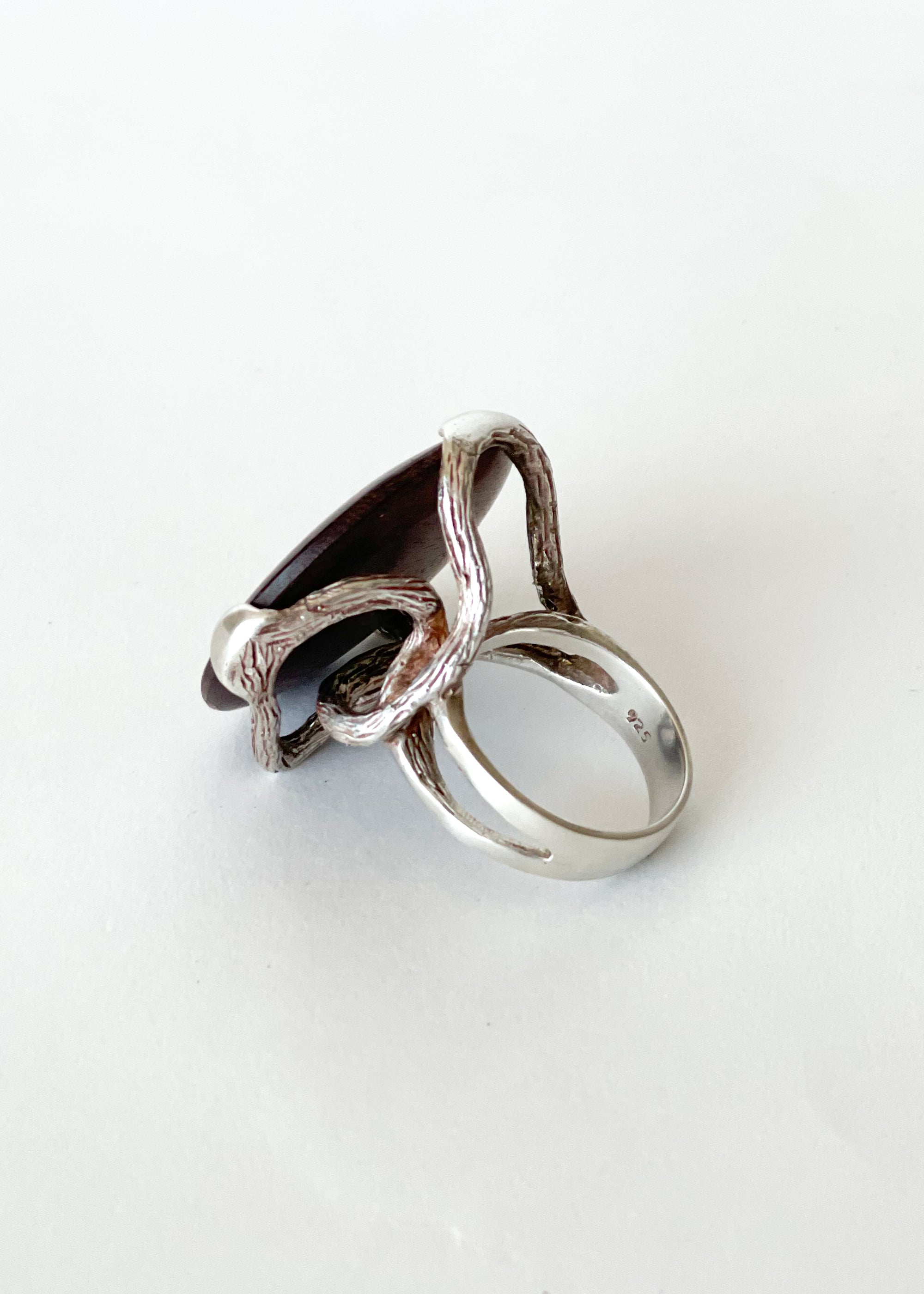 Vintage MidCentury Teak and Silver Ring