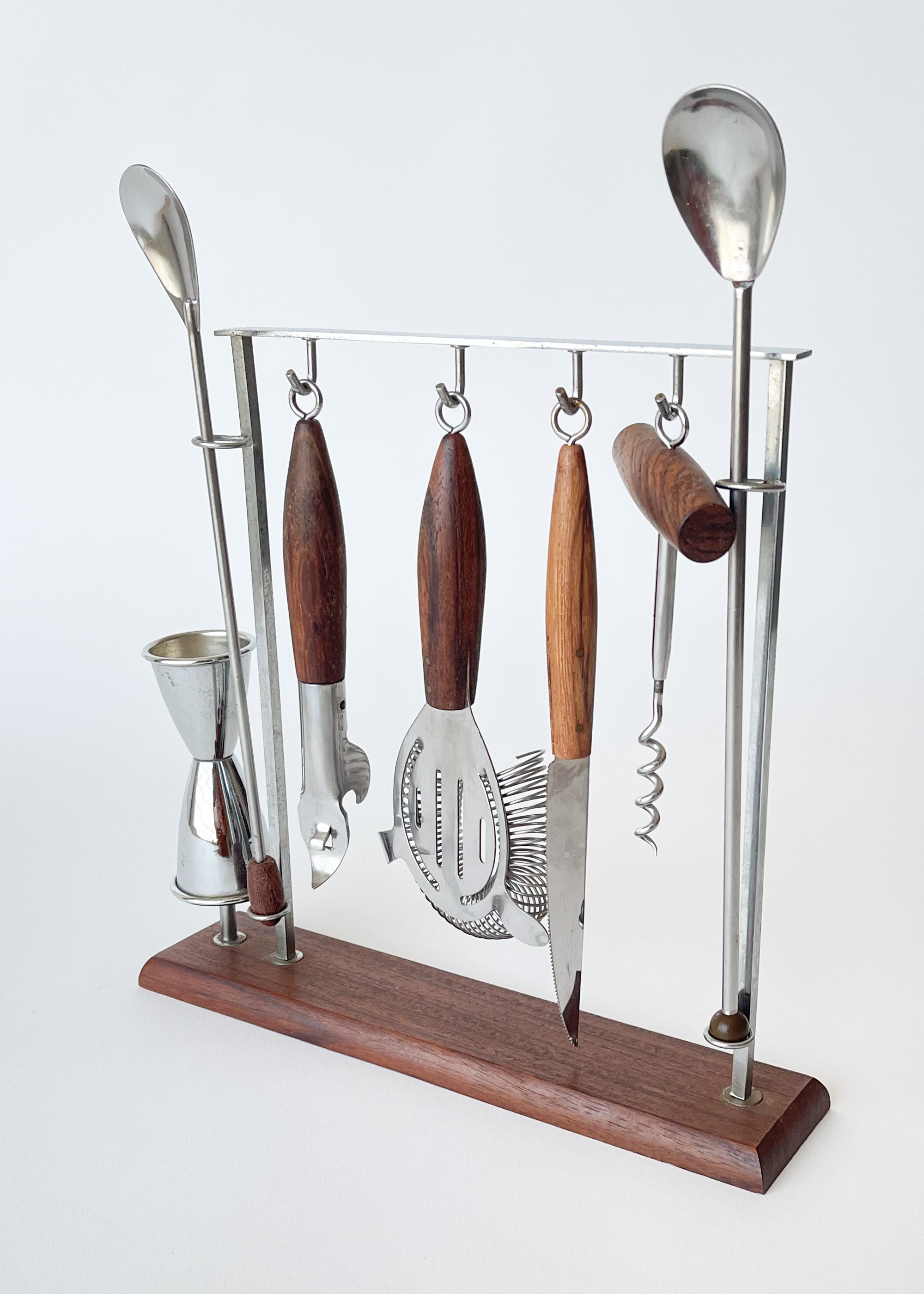 Vintage MCM Teak Bar Tool Set