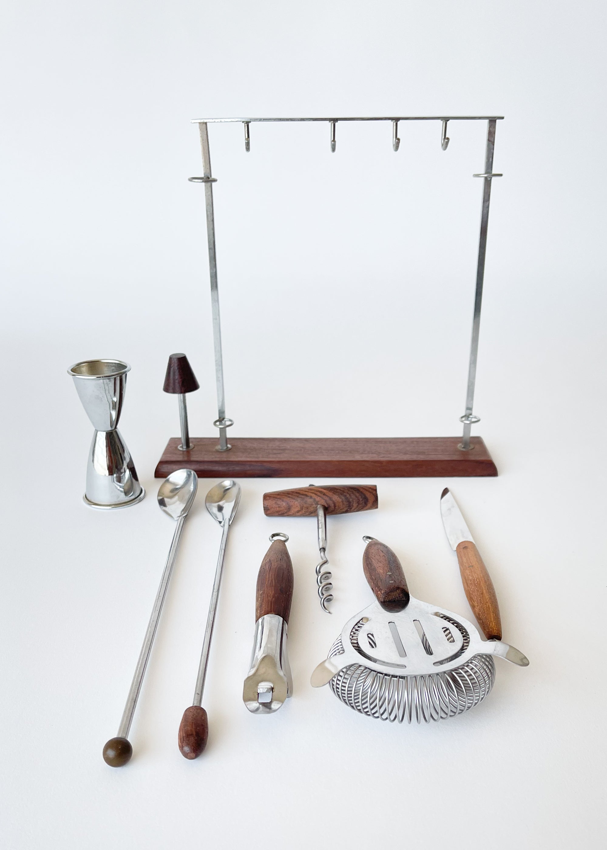 Vintage MCM Teak Bar Tool Set