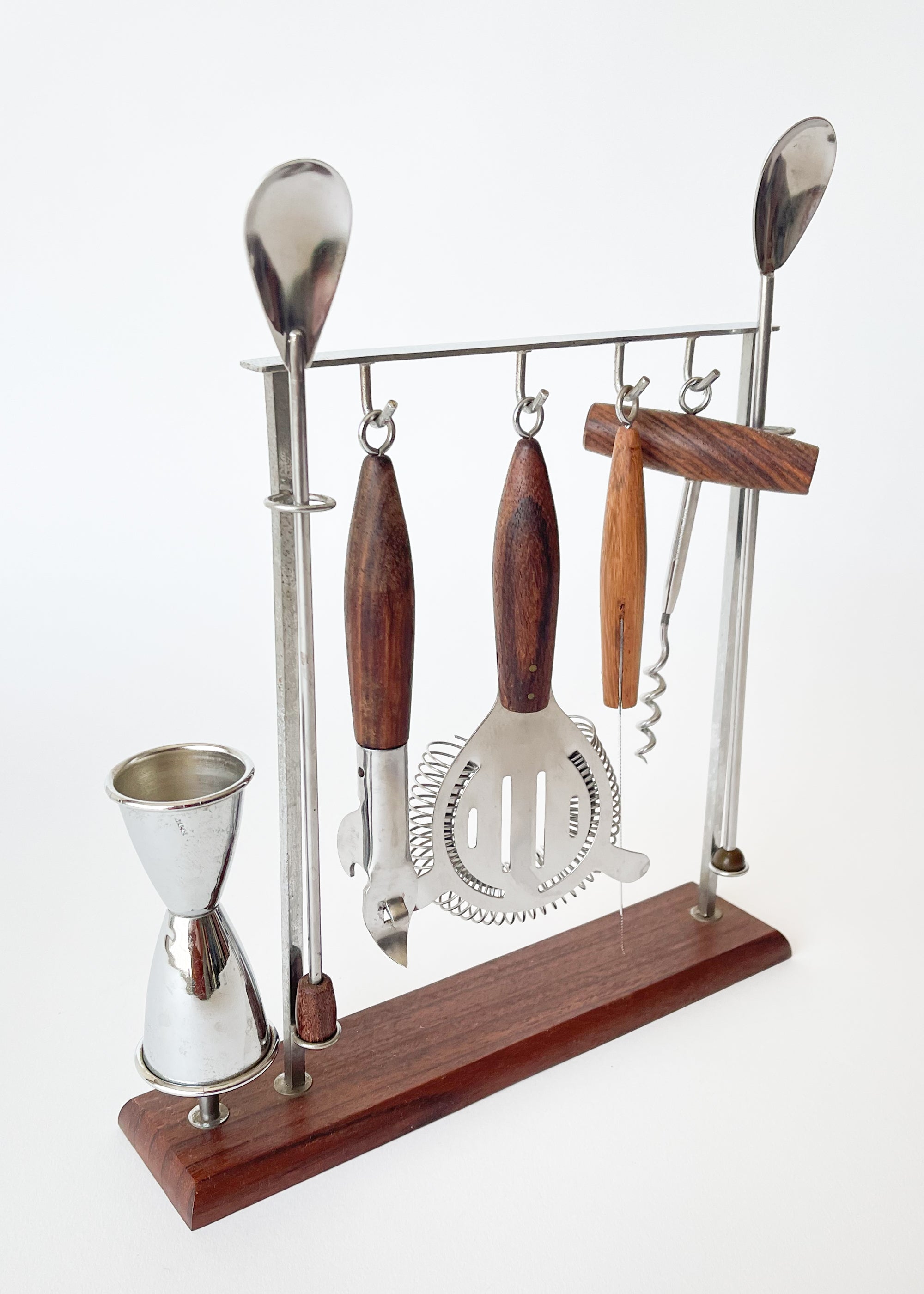 Vintage MCM Teak Bar Tool Set