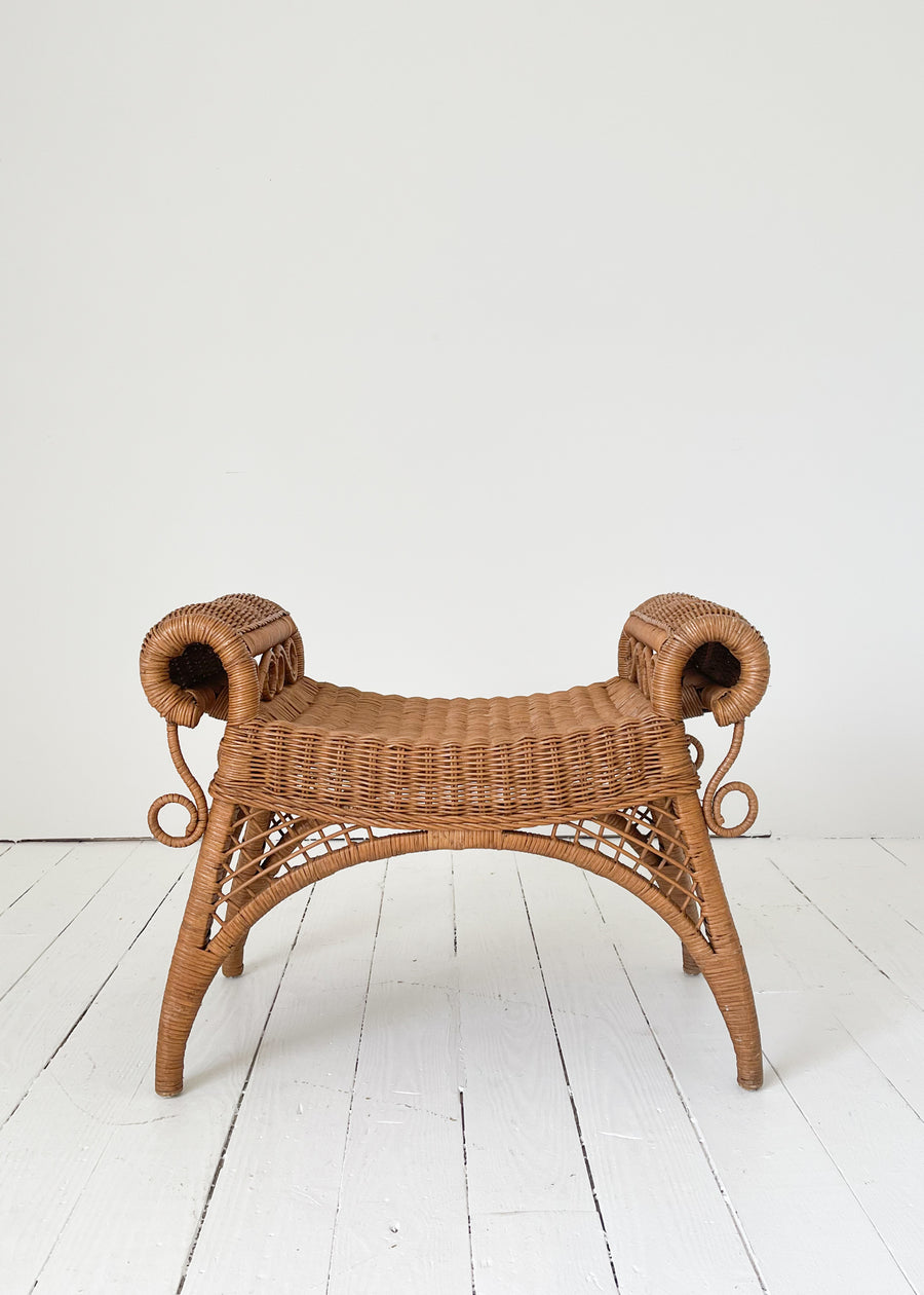 Vintage MCM Wicker Bench