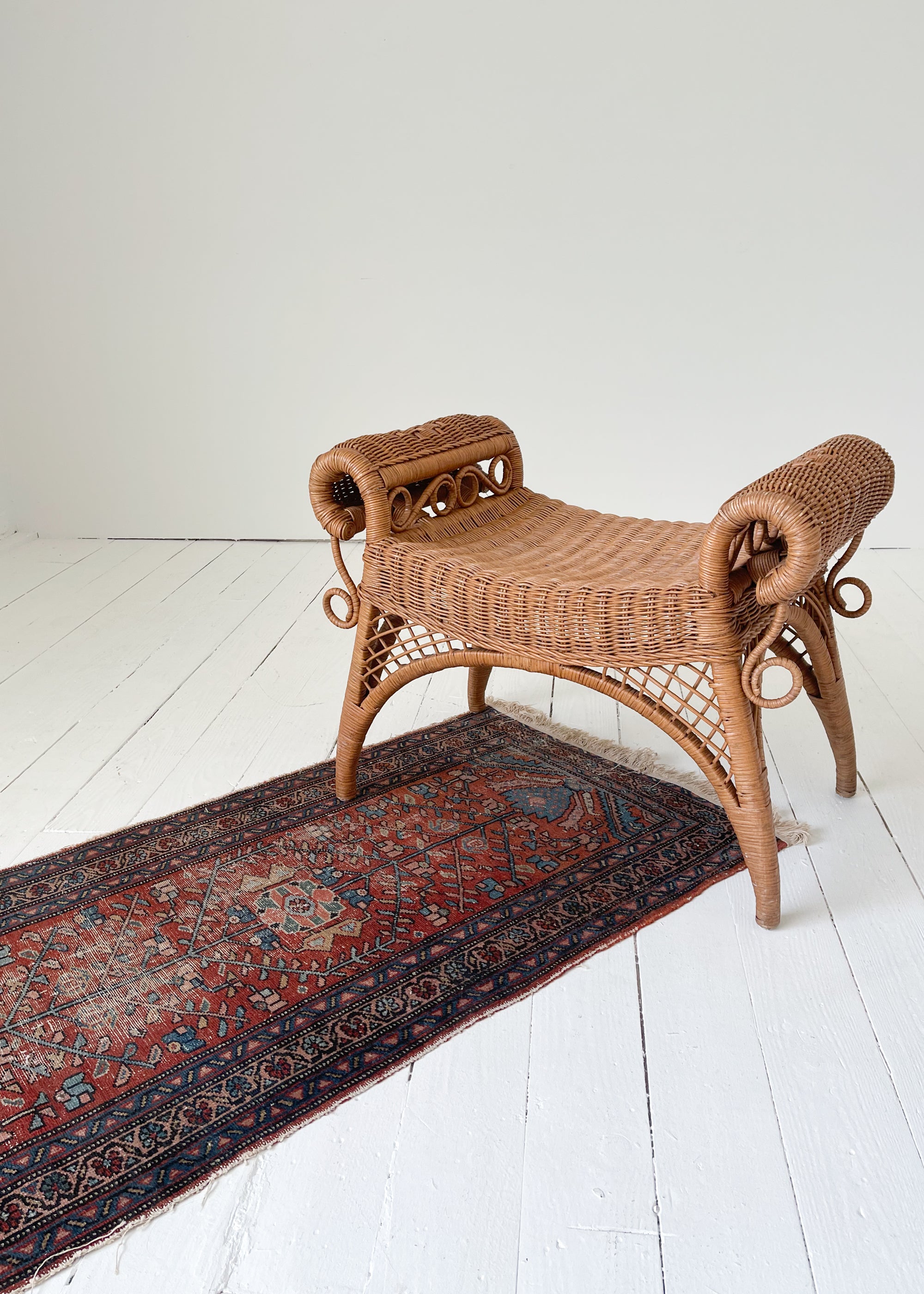 Vintage MCM Wicker Bench