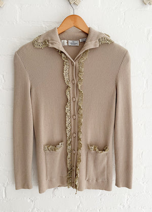 Vintage 1980s Valentino Lace Trimmed Cardigan