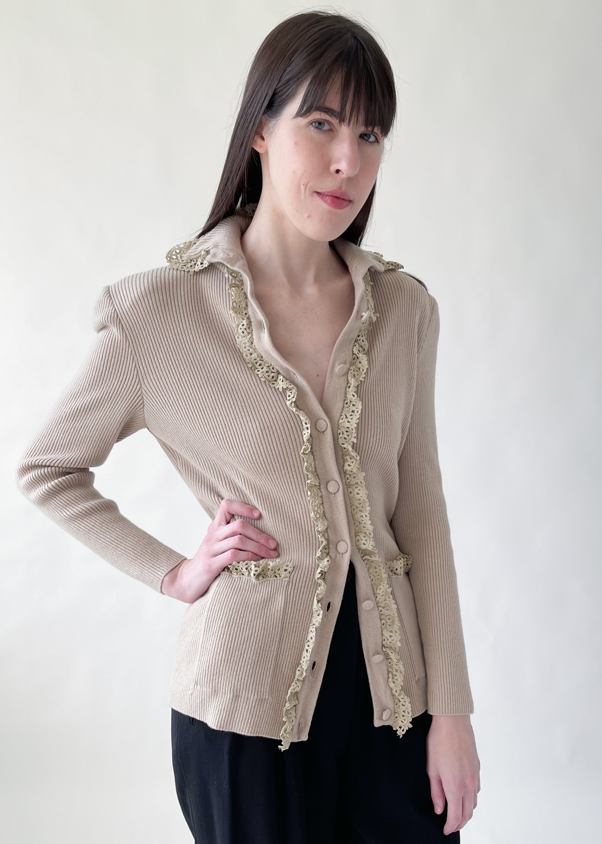 Vintage 1980s Valentino Lace Trimmed Cardigan