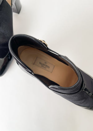Valentino Black Patent and Velvet T-Strap Boots