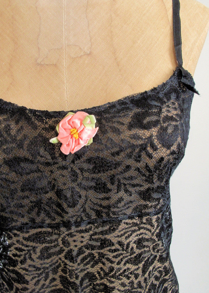 Vintage 1920s Black Lace Teddy