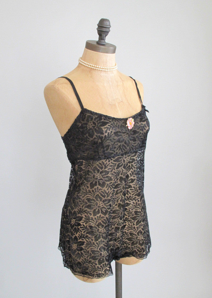 Vintage 1920s Black Lace Chemise