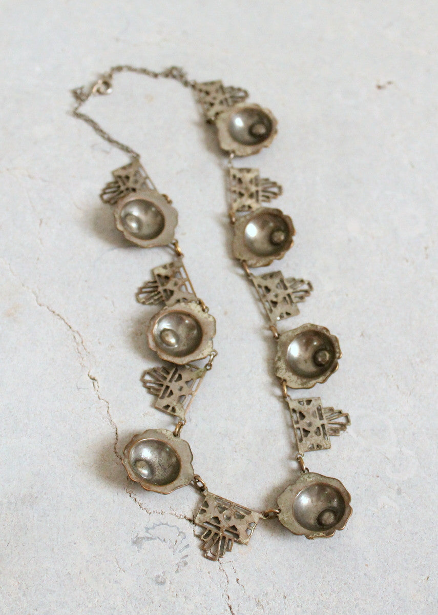 Vintage 1930s Art Deco Silver Rose Necklace