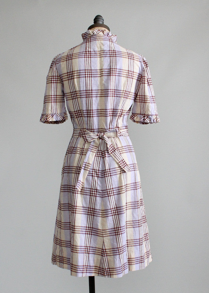 Vintage 1930s Plaid Ruffles Cotton Day Dress - Raleigh Vintage