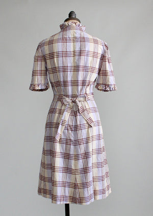 Vintage 1930s Plaid Ruffles Cotton Day Dress