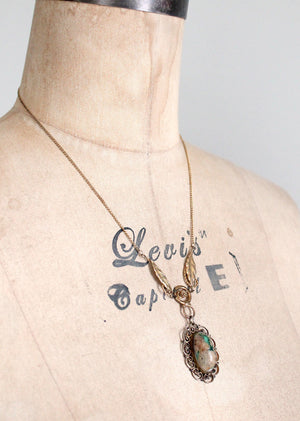 Vintage green agate stone necklace