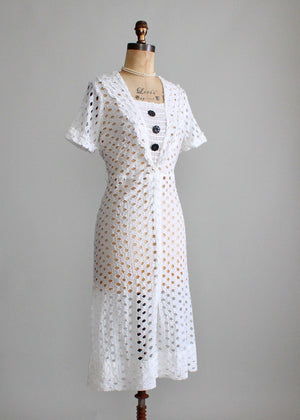 Vintage 1930s Dog Days White Cut Out Day Dress