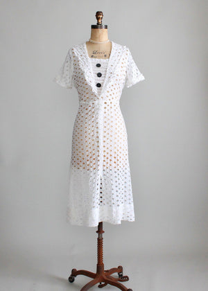 Vintage 1930s Dog Days White Cut Out Day Dress