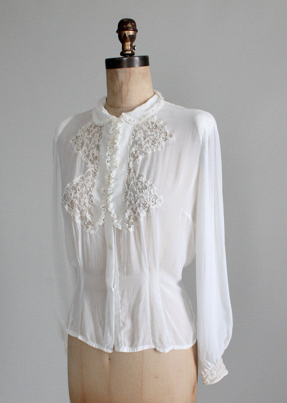 Vintag 1930s White Rayon Dress Blouse
