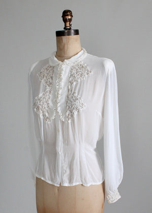 Vintag 1930s White Rayon Dress Blouse