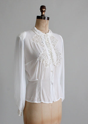 Vintage 1930s Rayon and Lace Shirt