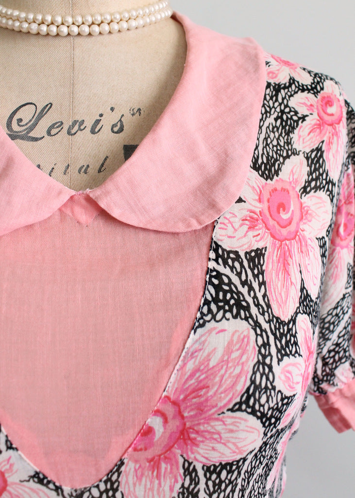 Vintage 1930s black and pink dress