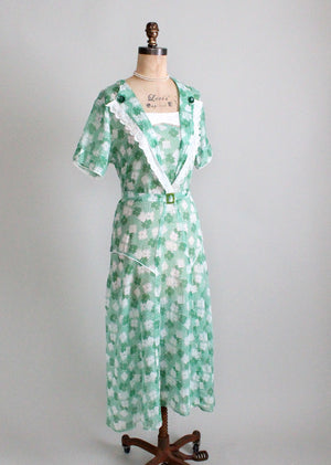 Vintage 1930s Green Floral Cotton Day Dress