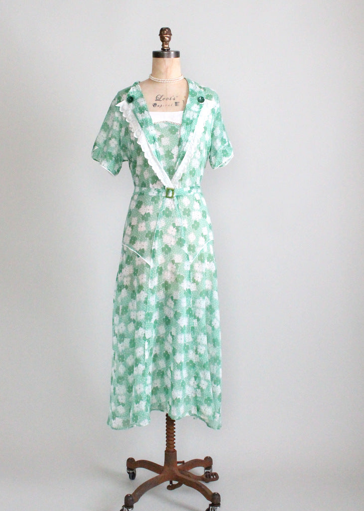Vintage 1930s Green Floral Cotton Day Dress - Raleigh Vintage Vintage 1930s Green Floral Cotton Day Dress - Raleigh Vintage