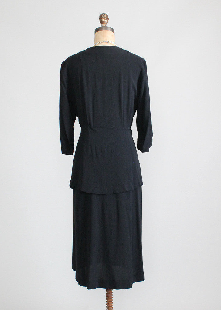 Vintage 1940s Noir Beaded Peplum Crepe Dress - Raleigh Vintage Vintage 1940s Noir Beaded Peplum Crepe Dress - Raleigh Vintage