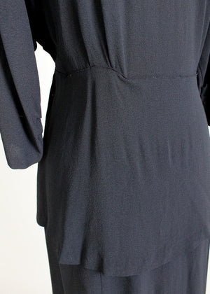 Vintage 1940s Noir Beaded Peplum Crepe Dress