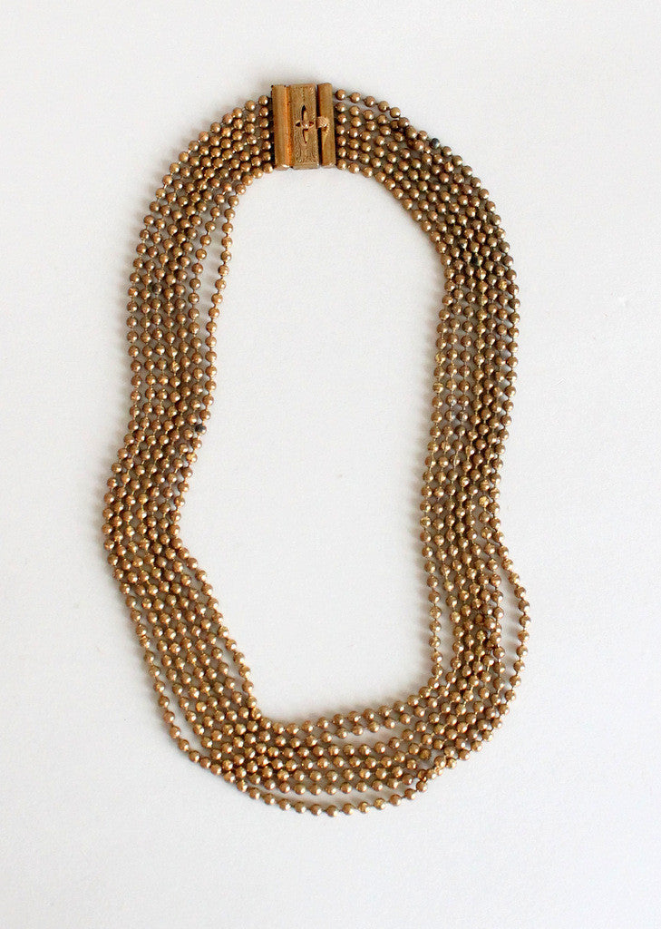 Vintage 1940s Brass Multi Strand Necklace