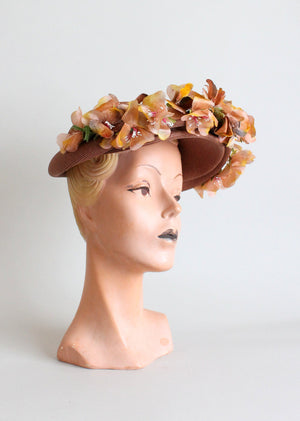 Vintage 1940s Casper Davis Straw and Flower Hat